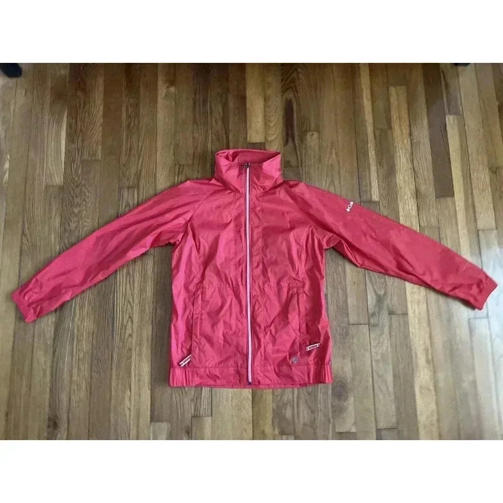 Columbia Rain Jacket Womens Red Hood Long Sleeve Full Zip Omni- Shield Size S